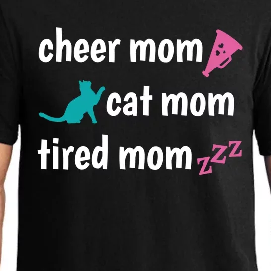 Cheer Mom And Tired Cat Mama Gift Pajama Set