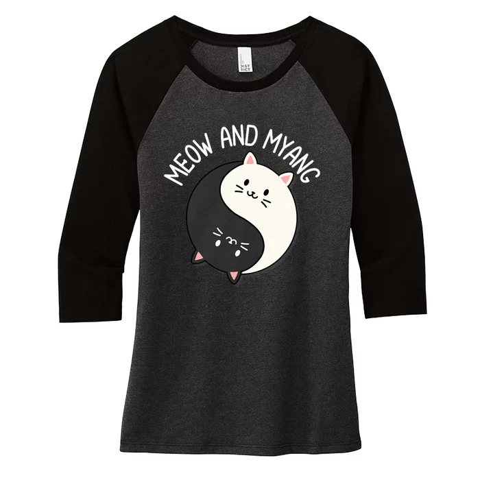 Cats Meow And Myang | Chinese Yin Yang Cat Women's Tri-Blend 3/4-Sleeve Raglan Shirt