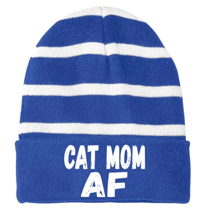 Cat Mom As Fuck MotherS Day Cat Mommy Cat Mom Af Great Gift Striped Beanie with Solid Band