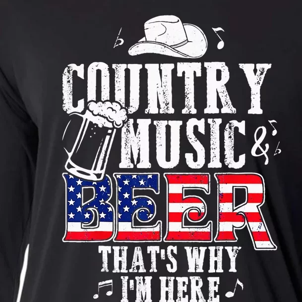 Country Music And Beer Thats Why Im Here Funny Cooling Performance Long Sleeve Crew