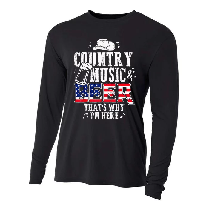 Country Music And Beer Thats Why Im Here Funny Cooling Performance Long Sleeve Crew