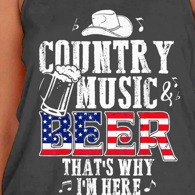 Country Music And Beer Thats Why Im Here Funny Women's Knotted Racerback Tank