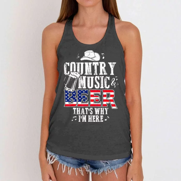 Country Music And Beer Thats Why Im Here Funny Women's Knotted Racerback Tank