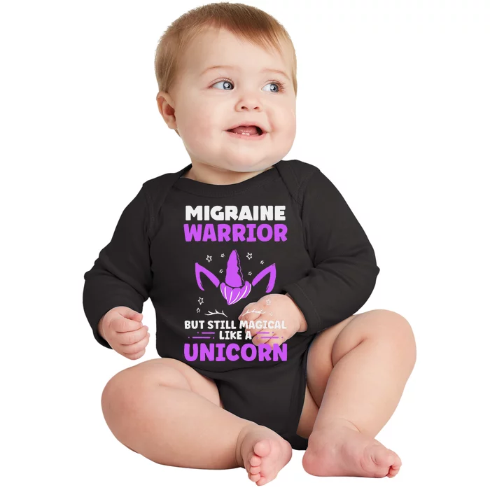 Chronic Migraine Awareness Purple Ribbon Magical Unicorn Baby Long Sleeve Bodysuit