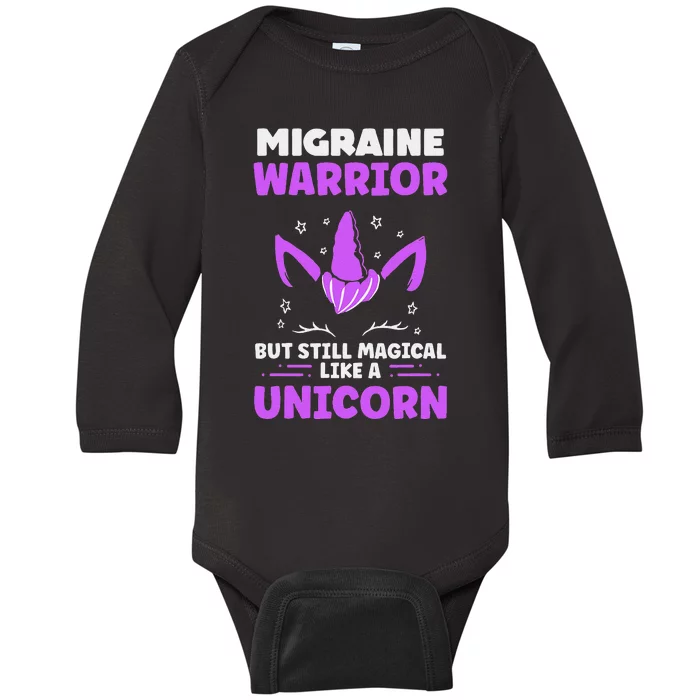 Chronic Migraine Awareness Purple Ribbon Magical Unicorn Baby Long Sleeve Bodysuit