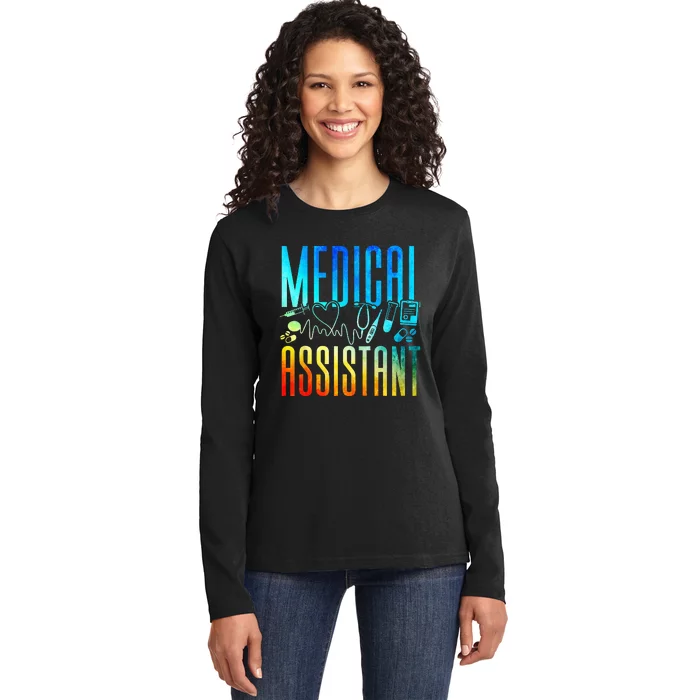 Certified Medical Assistant Watercolor CMA Ladies Long Sleeve Shirt