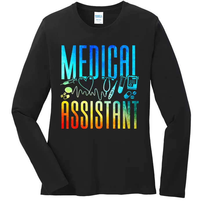 Certified Medical Assistant Watercolor CMA Ladies Long Sleeve Shirt