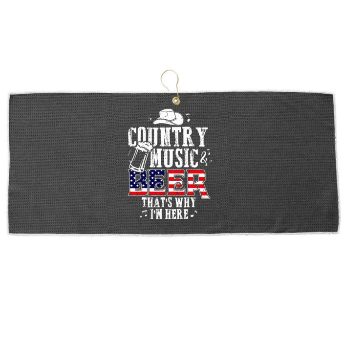 Country Music And Beer Thats Why Im Here Large Microfiber Waffle Golf Towel