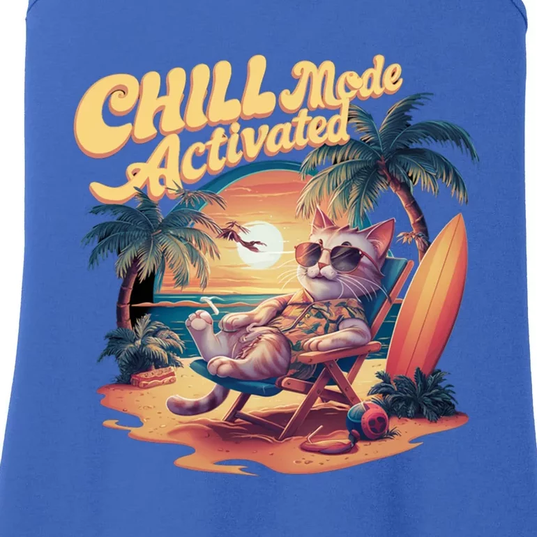 Chill Mode Activated Funny Cat Vacay Vibes Only Meow Kitty Gift Ladies Essential Tank