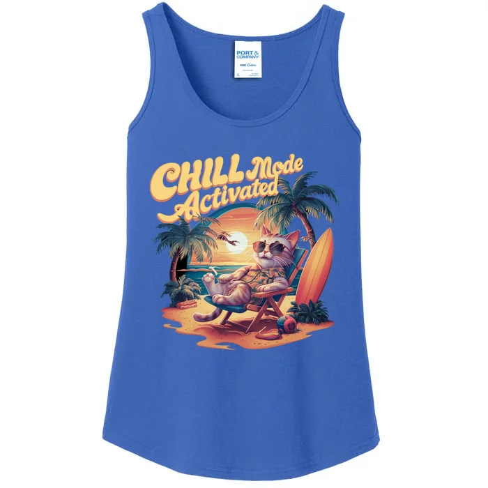 Chill Mode Activated Funny Cat Vacay Vibes Only Meow Kitty Gift Ladies Essential Tank