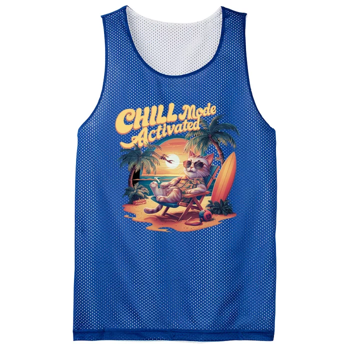 Chill Mode Activated Funny Cat Vacay Vibes Only Meow Kitty Gift Mesh Reversible Basketball Jersey Tank