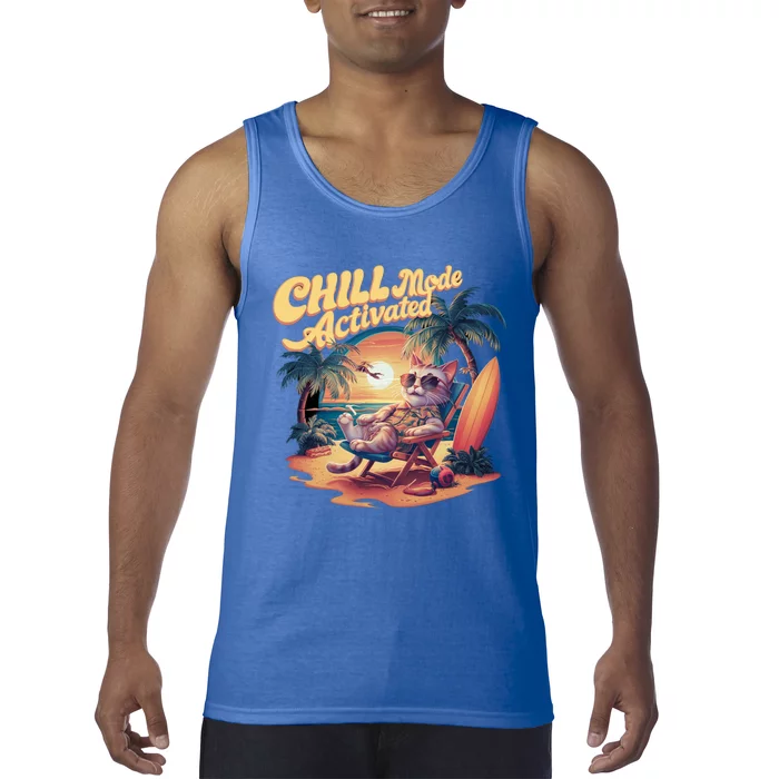 Chill Mode Activated Funny Cat Vacay Vibes Only Meow Kitty Gift Tank Top