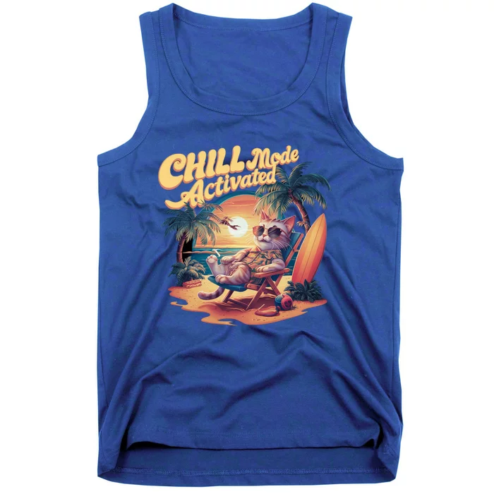 Chill Mode Activated Funny Cat Vacay Vibes Only Meow Kitty Gift Tank Top