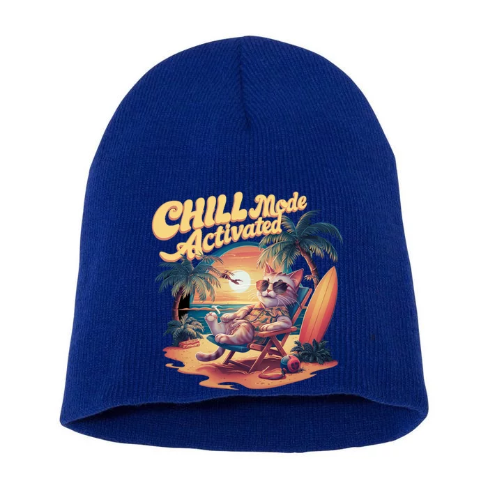 Chill Mode Activated Funny Cat Vacay Vibes Only Meow Kitty Gift Short Acrylic Beanie