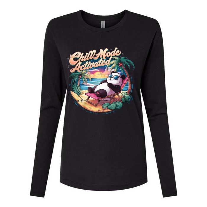 Chill Mode Activated Funny Cool Panda Bear Vacay Vibes Only Gift Womens Cotton Relaxed Long Sleeve T-Shirt