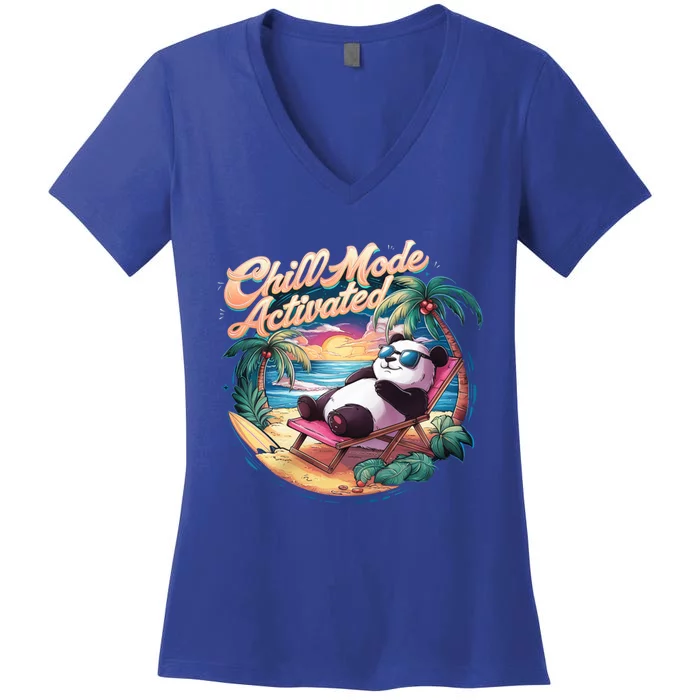 Chill Mode Activated Funny Cool Panda Bear Vacay Vibes Only Gift Women's V-Neck T-Shirt