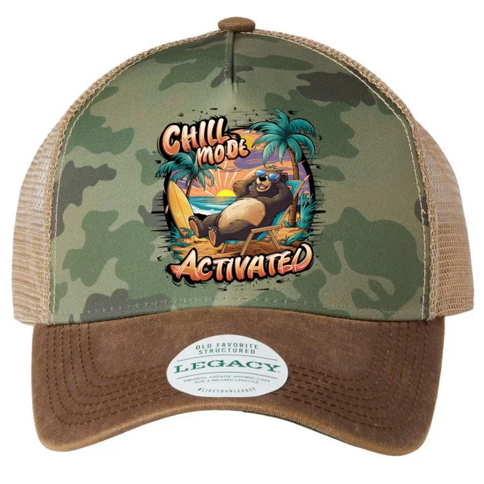 Chill Mode Activated Funny Grizzly Bear Vacay Vibes Only Gift Legacy Tie Dye Trucker Hat