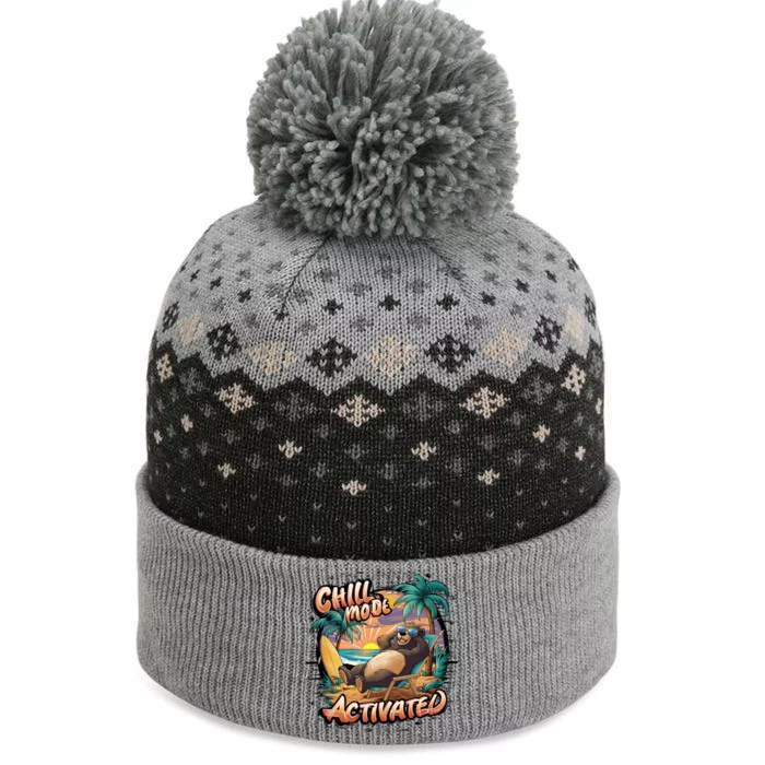 Chill Mode Activated Funny Grizzly Bear Vacay Vibes Only Gift The Baniff Cuffed Pom Beanie