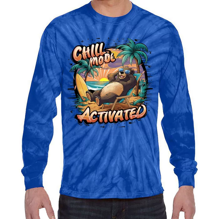 Chill Mode Activated Funny Grizzly Bear Vacay Vibes Only Gift Tie-Dye Long Sleeve Shirt