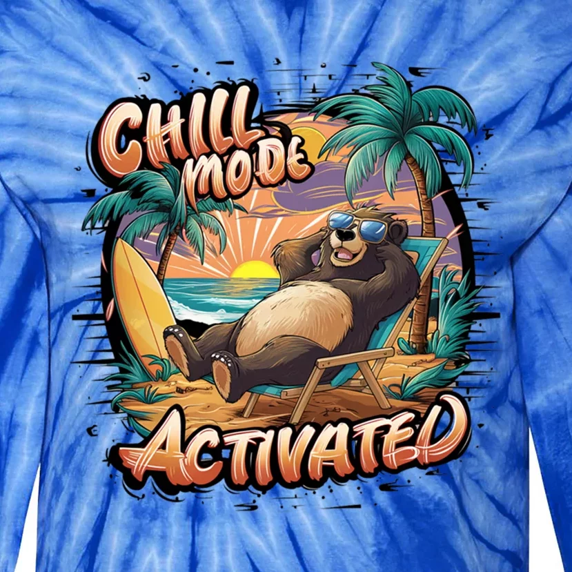 Chill Mode Activated Funny Grizzly Bear Vacay Vibes Only Gift Tie-Dye Long Sleeve Shirt