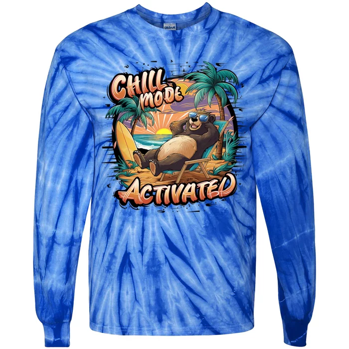 Chill Mode Activated Funny Grizzly Bear Vacay Vibes Only Gift Tie-Dye Long Sleeve Shirt