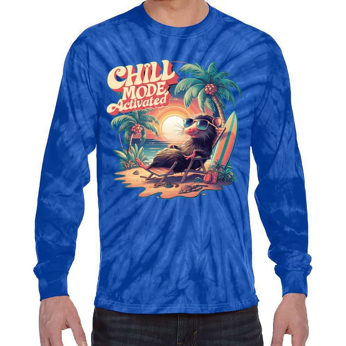 Chill Mode Activated Funny Possum Eat Trash Vacay Vibe Gift Tie-Dye Long Sleeve Shirt