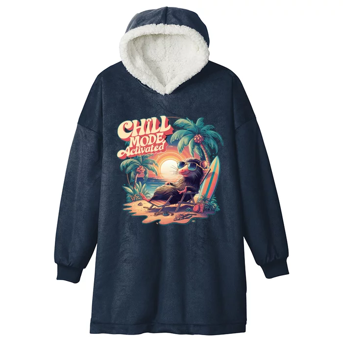 Chill Mode Activated Funny Possum Eat Trash Vacay Vibe Gift Hooded Wearable Blanket