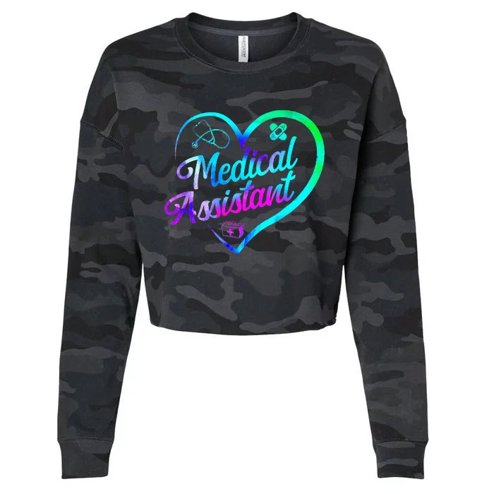 Certified Medical Assistant Watercolor Heart CMA Cropped Pullover Crew