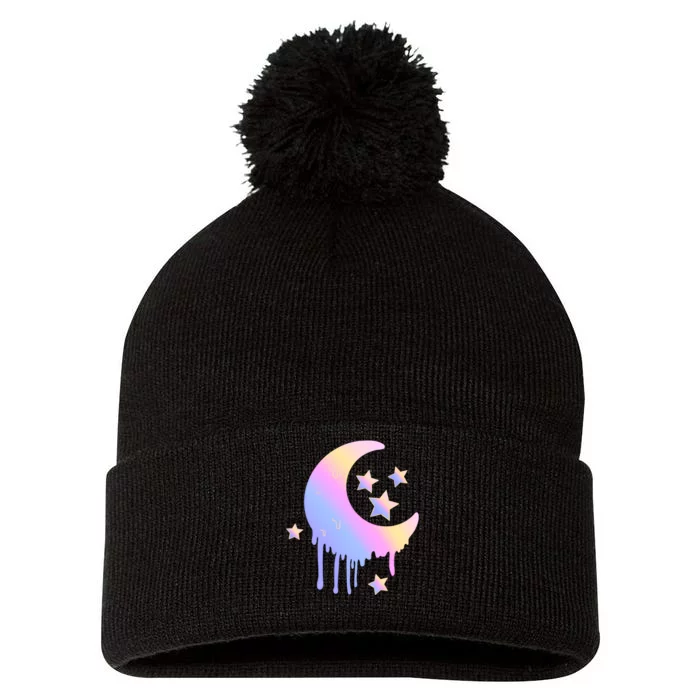 Colorful Moon And Stars Space Pom Pom 12in Knit Beanie