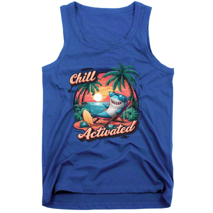 Chill Mode Activated Funny Shark Beach Vibe Vacay Mode On Gift Tank Top