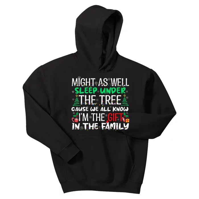 Christmas Might As Well Sleep Under Tree Christmas Kids Hoodie