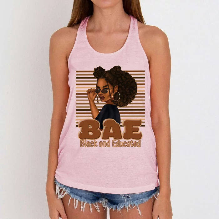 Cute Melanin Afro Queen Bae Black And Educated Gift Funny Gift Women's Knotted Racerback Tank