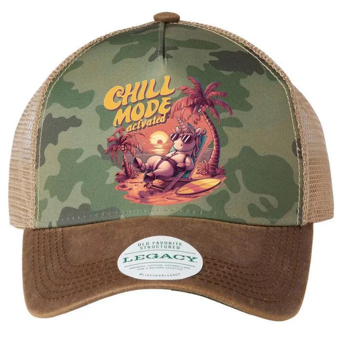 Chill Mode Activated Funny Unicorn Vacay Mode On Beach Vibe Gift Legacy Tie Dye Trucker Hat