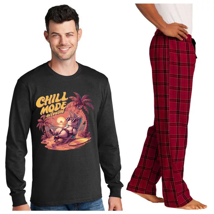 Chill Mode Activated Funny Unicorn Vacay Mode On Beach Vibe Gift Long Sleeve Pajama Set