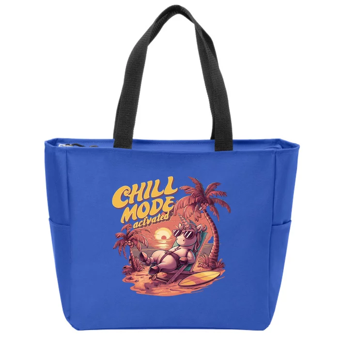 Chill Mode Activated Funny Unicorn Vacay Mode On Beach Vibe Gift Zip Tote Bag