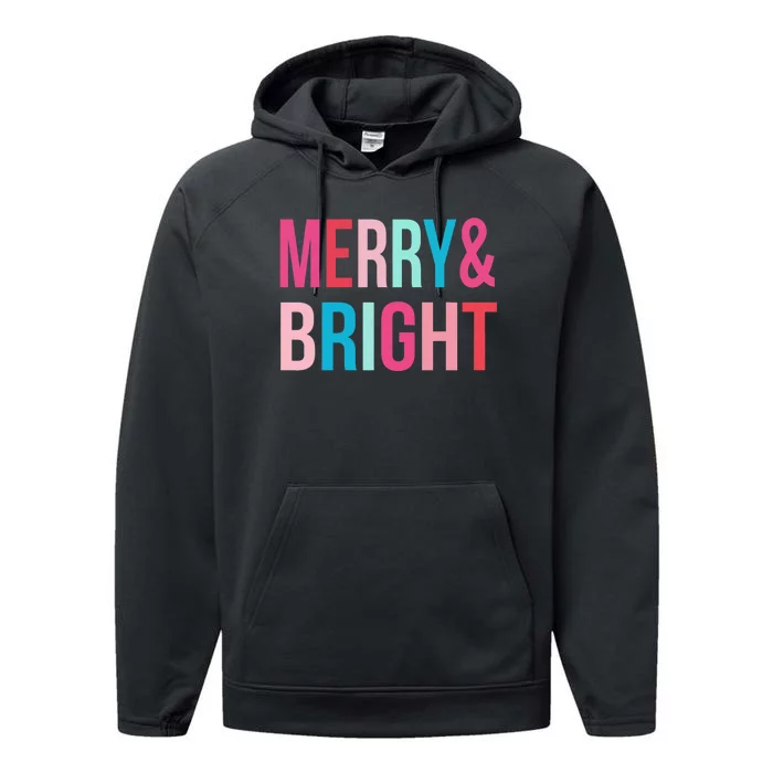 Colorful Merry And Bright Christmas Holiday Performance Fleece Hoodie