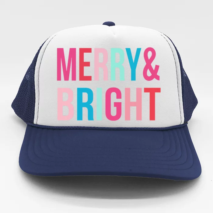 Colorful Merry And Bright Christmas Holiday Trucker Hat