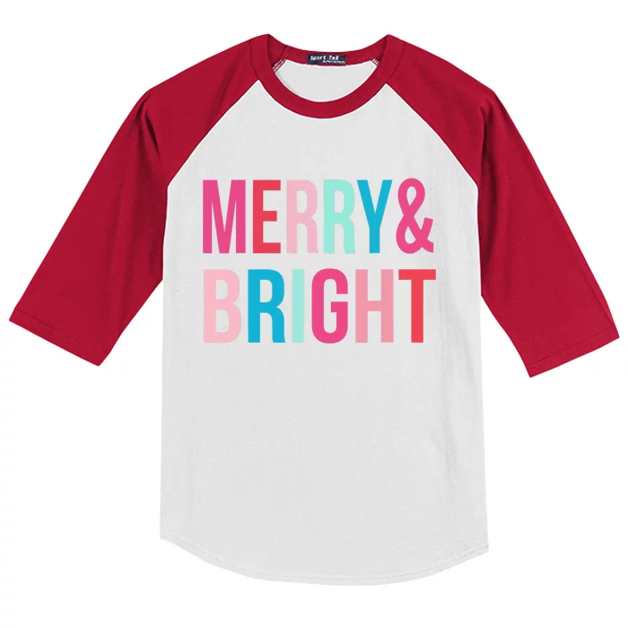 Colorful Merry And Bright Christmas Holiday Kids Colorblock Raglan Jersey