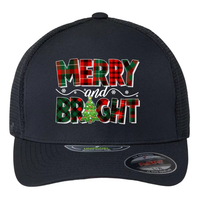 Christmas Merry And Bright Red And Green Patterns Flexfit Unipanel Trucker Cap