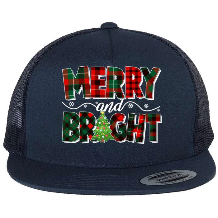 Christmas Merry And Bright Red And Green Patterns Flat Bill Trucker Hat