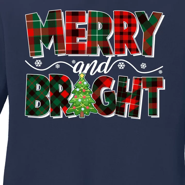 Christmas Merry And Bright Red And Green Patterns Ladies Long Sleeve Shirt