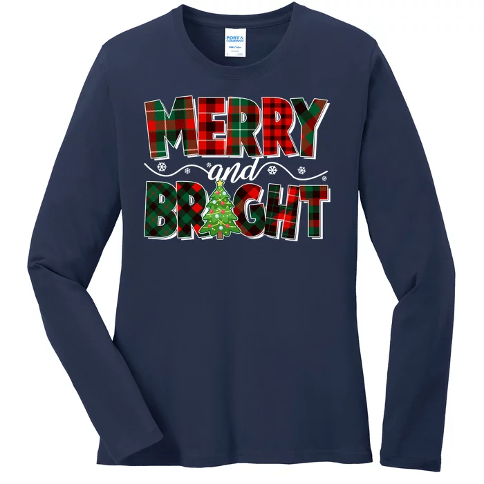 Christmas Merry And Bright Red And Green Patterns Ladies Long Sleeve Shirt