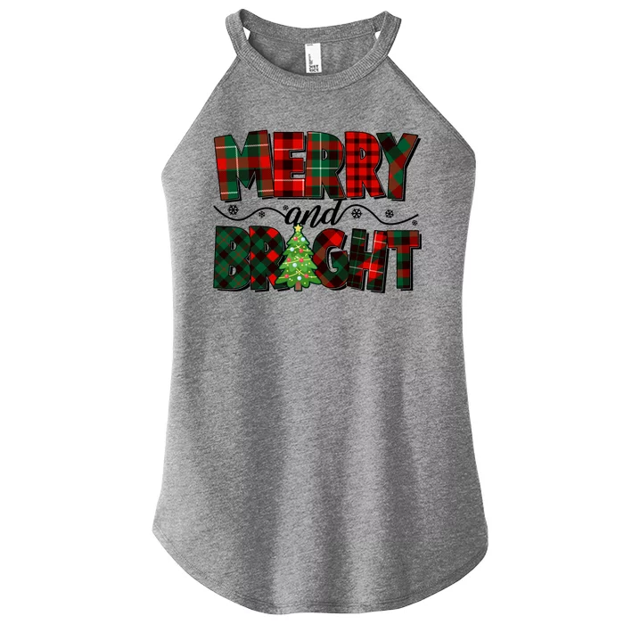 Christmas Merry And Bright Red And Green Patterns Women’s Perfect Tri Rocker Tank