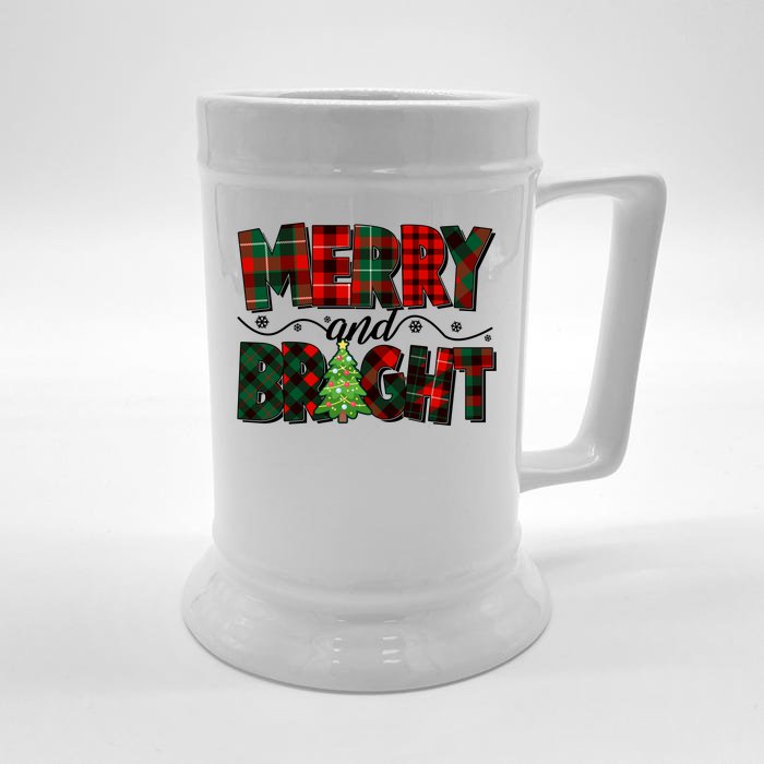 Christmas Merry And Bright Red And Green Patterns Front & Back Beer Stein