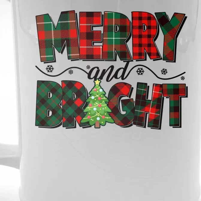 Christmas Merry And Bright Red And Green Patterns Front & Back Beer Stein