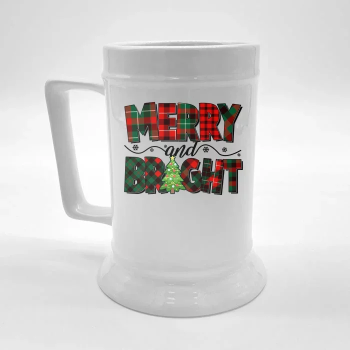 Christmas Merry And Bright Red And Green Patterns Front & Back Beer Stein