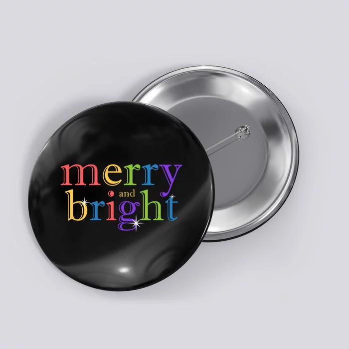 Colorful Merry And Bright Christmas Button