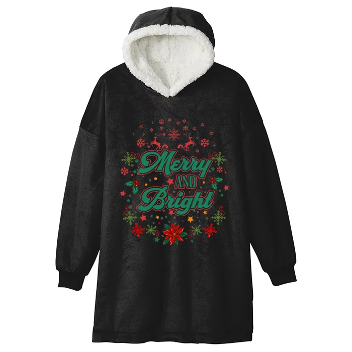 Cute Merry And Bright Christmas Season Hooded Wearable Blanket