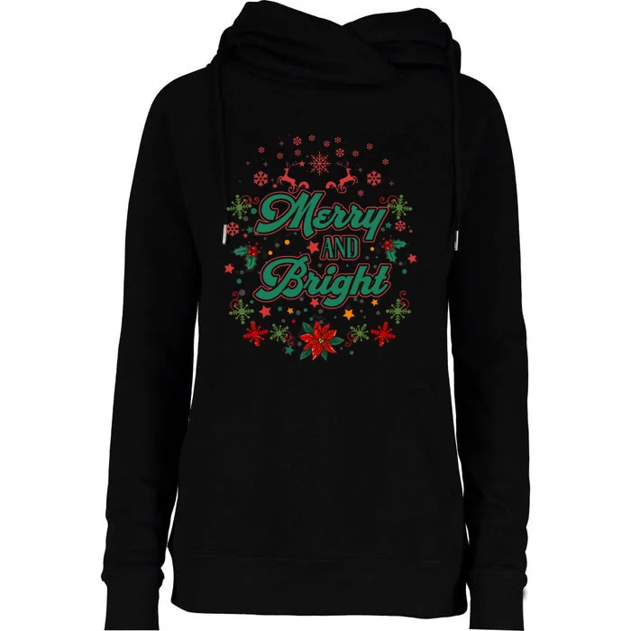 Cute Merry And Bright Christmas Season Womens Funnel Neck Pullover Hood