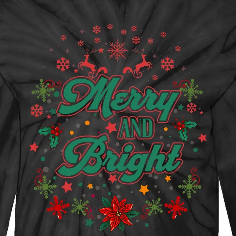 Cute Merry And Bright Christmas Season Tie-Dye Long Sleeve Shirt